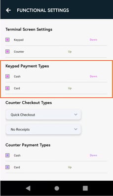 Keypad payment type